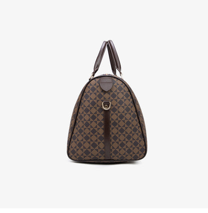 Retro Geometric Print Travel Bag - Large Waterproof PVC Tote with Foldable Design, Unisex Weekender Duffle for Men and Women with Detachable Chain