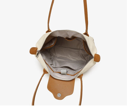 Commuter Bucket Tote Bag for Women - Large Capacity Nylon Shoulder Bag, Lightweight Color Block Work Bag