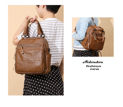 Convertible 3-Way Tote Bag for Women - Soft Vegan Leather Rectangle Zip Top Organizer with Multi-Pocket Panels