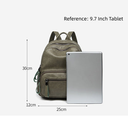 Multi-Pocket Women's Backpack - Zipper Top Soft Leather Travel Bag with Handles, Waterproof Simple Design Daypack