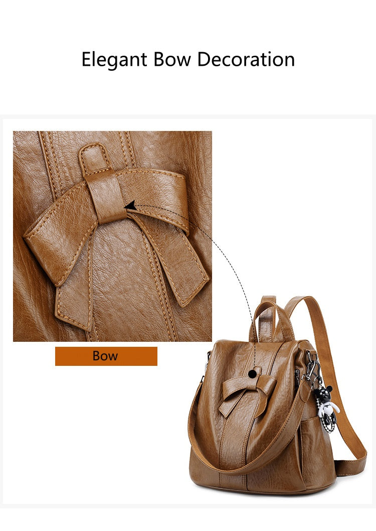 Women's Anti-Theft Backpack with Bow Decor, Lightweight Soft Student Rucksack and Top Handle