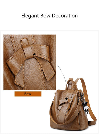 Women's Anti-Theft Backpack with Bow Decor, Lightweight Soft Student Rucksack and Top Handle