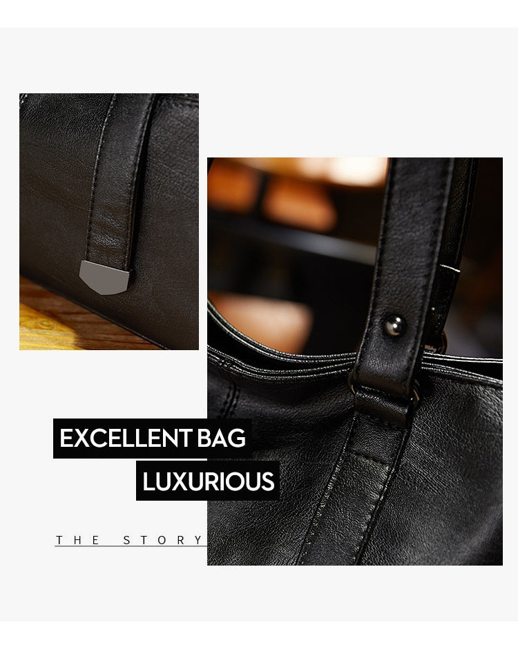 Luxury Genuine Leather Tote Bag for Women - Large Soft Zip Top Work Bag with Detachable Chain Strap Pouch