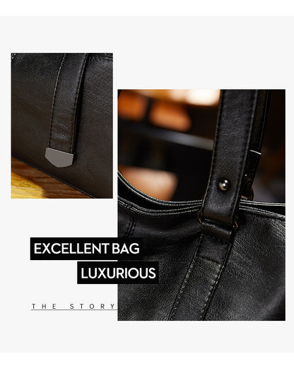 Luxury Genuine Leather Tote Bag for Women - Large Soft Zip Top Work Bag with Detachable Chain Strap Pouch