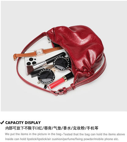 Ruched Hobo Crossbody Bag for Women, PU Leather Adjustable Underarm Shoulder Purse with Zipper Top