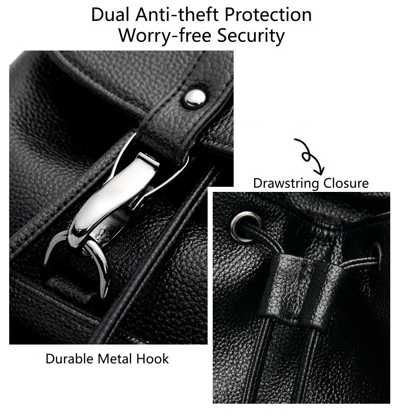 Women's Structured Anti-Theft Backpack, Drawstring Top with Buckle Flap Closure and Carry Handle