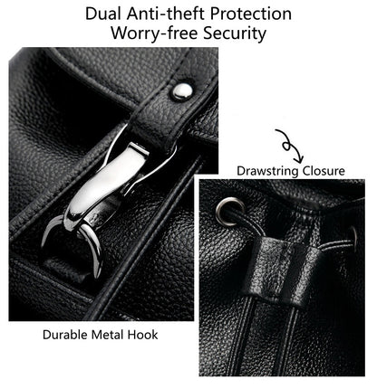 Women's Structured Anti-Theft Backpack, Drawstring Top with Buckle Flap Closure and Carry Handle
