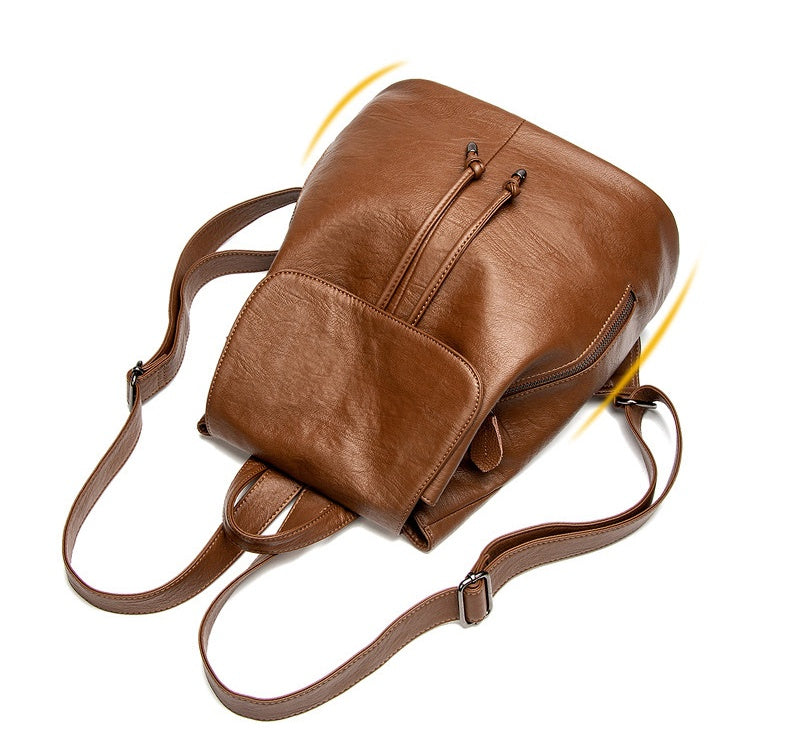 Women's Drawstring Backpack with Handles, Waterproof Soft PU Leather Structured Rucksack