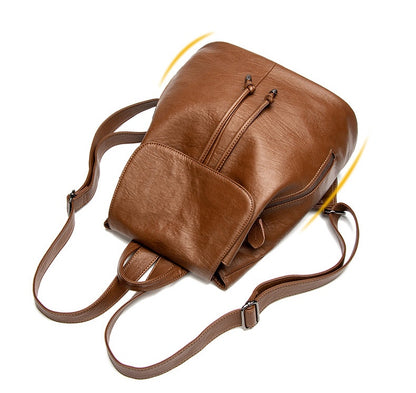 Women's Drawstring Backpack with Handles, Waterproof Soft PU Leather Structured Rucksack