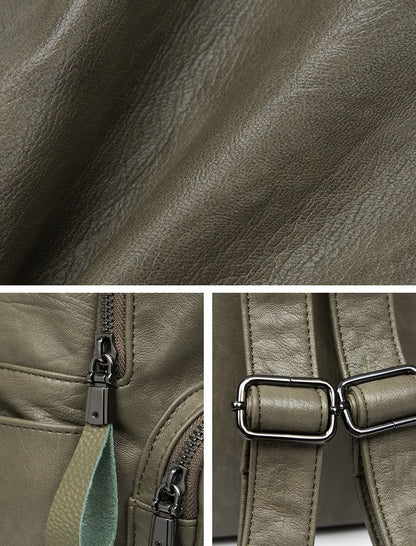 Multi-Pocket Women's Backpack - Zipper Top Soft Leather Travel Bag with Handles, Waterproof Simple Design Daypack