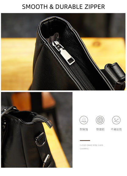 Luxury Genuine Leather Tote Bag for Women - Large Soft Zip Top Work Bag with Detachable Chain Strap Pouch