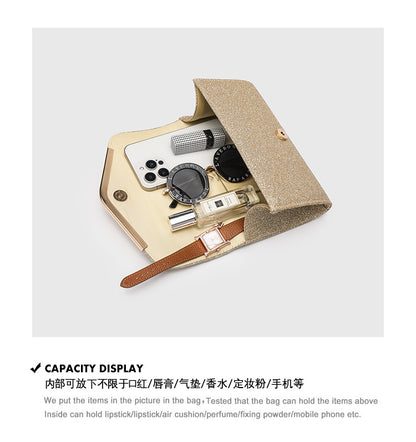 Vintage Clutch Bag with Metal V Charm - Magnetic Closure Evening Purse, Minimalist Chain Strap Party Bag in Structured PU