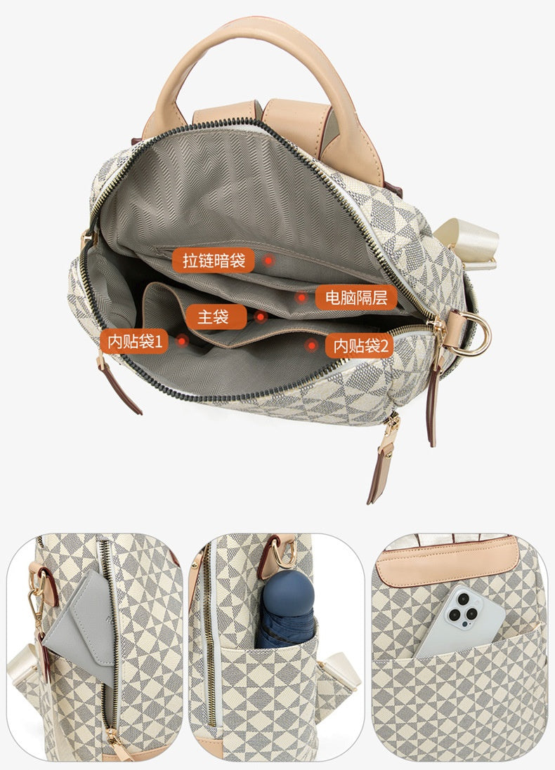 PVC Checkerboard Print Backpack - Waterproof Multi-functional Mommy Bag with Detachable Organizer, Travel Tote with Shoulder Strap