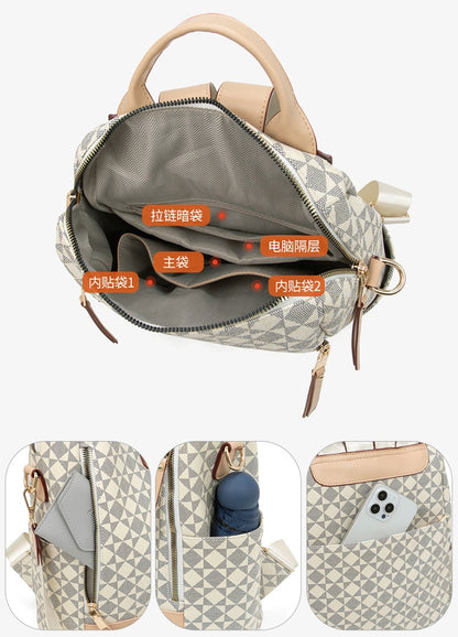 PVC Checkerboard Print Backpack - Waterproof Multi-functional Mommy Bag with Detachable Organizer, Travel Tote with Shoulder Strap