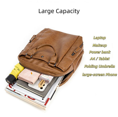 Ultra Lightweight Laptop Backpack for Women - Multi-pocket PU Business Bag, Large Capacity Multi-functional Backpack with Top Handle