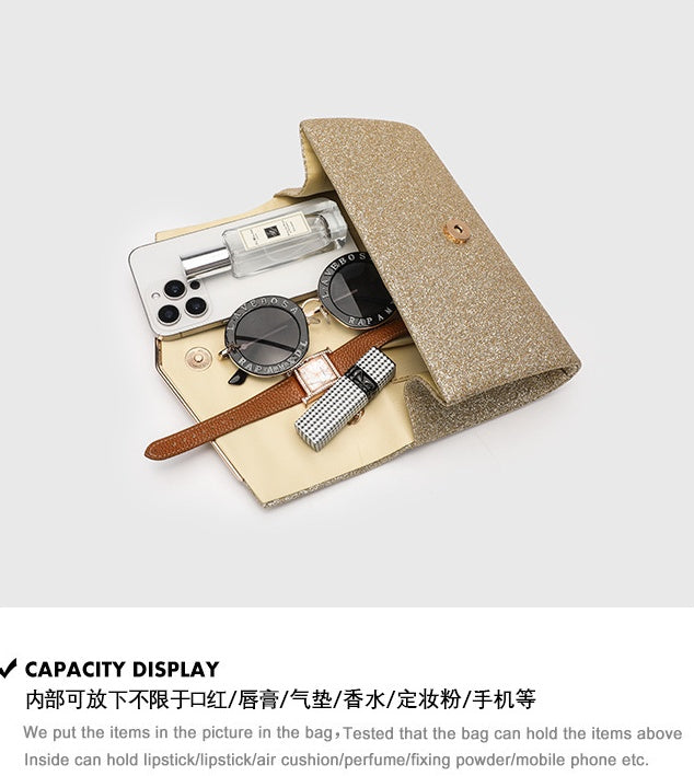 Horizontal Square Clutch Bag for Women, Elegant Polyester Evening Purse with Detachable Chain Strap