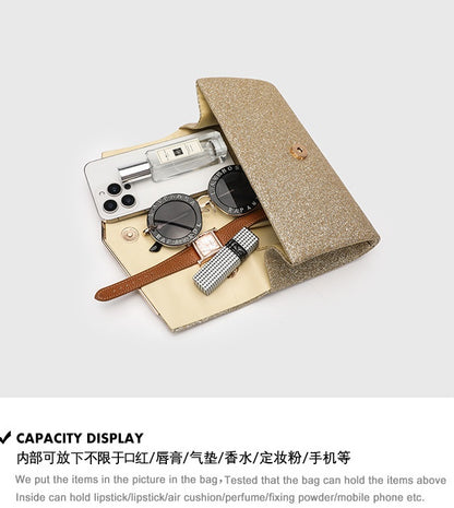 Horizontal Square Clutch Bag for Women, Elegant Polyester Evening Purse with Detachable Chain Strap