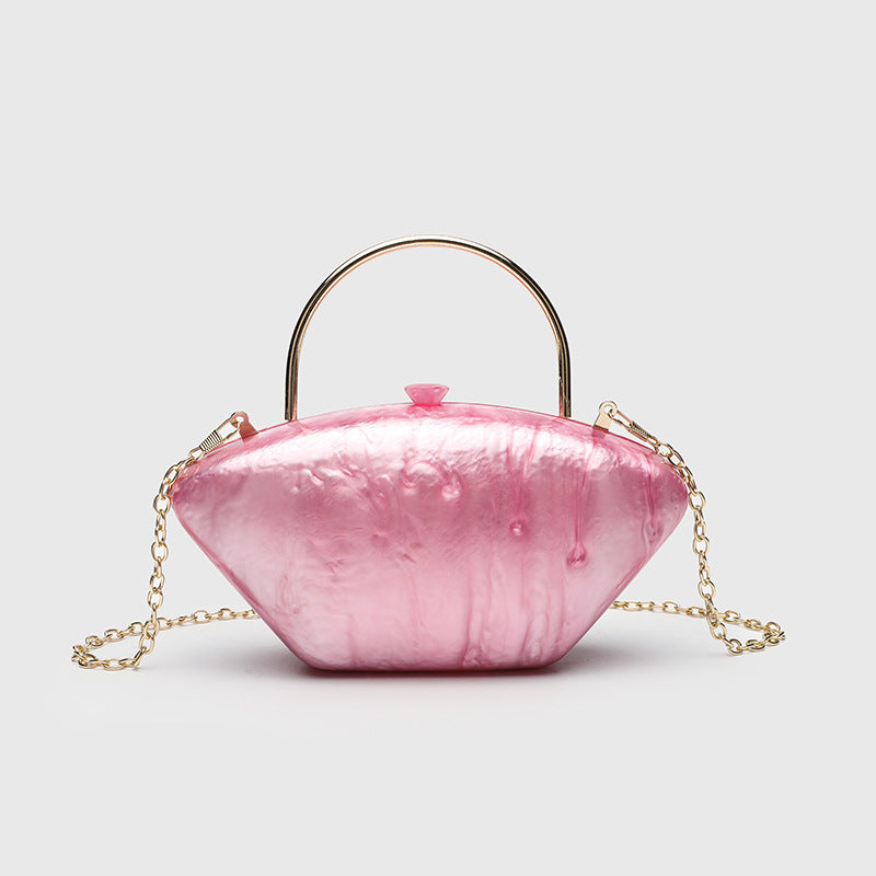 Urban Minimalist Clutch Bag - Acrylic Hard Shell Evening Purse with Detachable Chain, Square Horizontal Wedding Party Bag