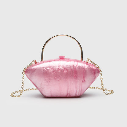 Urban Minimalist Clutch Bag - Acrylic Hard Shell Evening Purse with Detachable Chain, Square Horizontal Wedding Party Bag