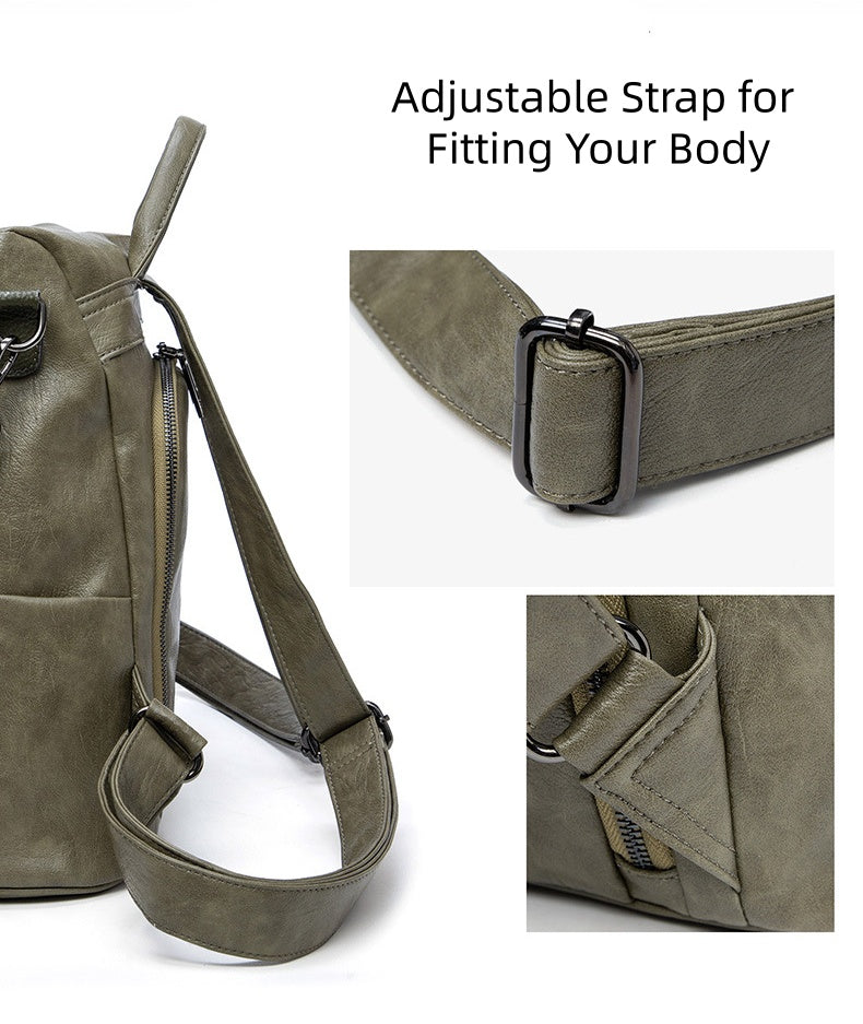 Multi-Pocket Lightweight Backpack for Women - Waterproof Soft Leather Travel Bag with Adjustable Straps, Korean Style Durable Daypack