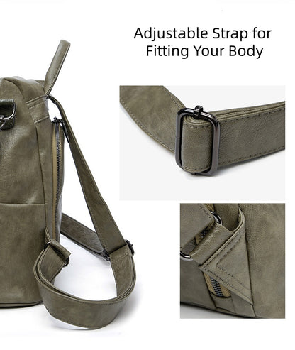 Multi-Pocket Lightweight Backpack for Women - Waterproof Soft Leather Travel Bag with Adjustable Straps, Korean Style Durable Daypack