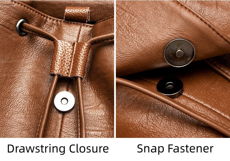 Women's Drawstring Backpack with Handles, Waterproof Soft PU Leather Structured Rucksack