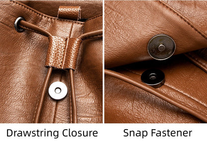 Women's Drawstring Backpack with Handles, Waterproof Soft PU Leather Structured Rucksack