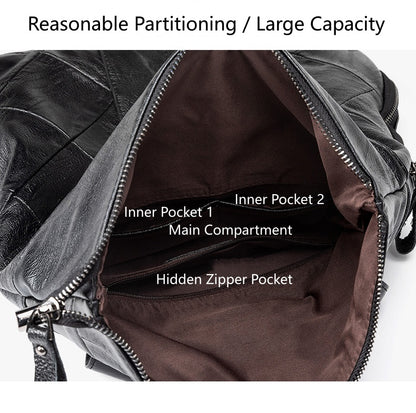 Women's Lock Secure Backpack with Multiple Pockets, Structured Soft Leather Travel Rucksack and Top Handle