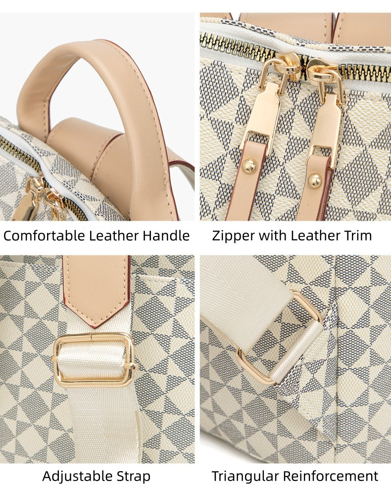 PVC Checkerboard Print Backpack - Waterproof Multi-functional Mommy Bag with Detachable Organizer, Travel Tote with Shoulder Strap