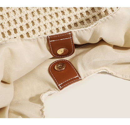 Beach Tote Bag for Women - Medium Women Natural Fiber Tote with Magnetic Closure, Cotton-Linen Vacation Bag for Resort Holiday