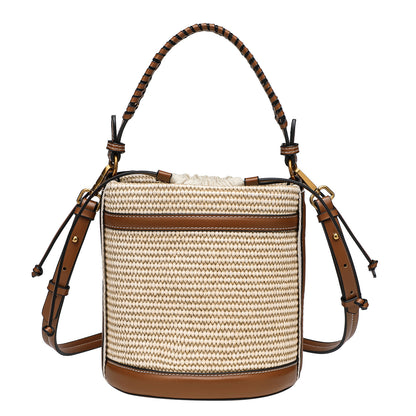 Woven Straw Beach Bag - Adjustable Detachable Shoulder Strap Bucket Bag, Women's Vacation Crossbody Purse for Resort Holiday