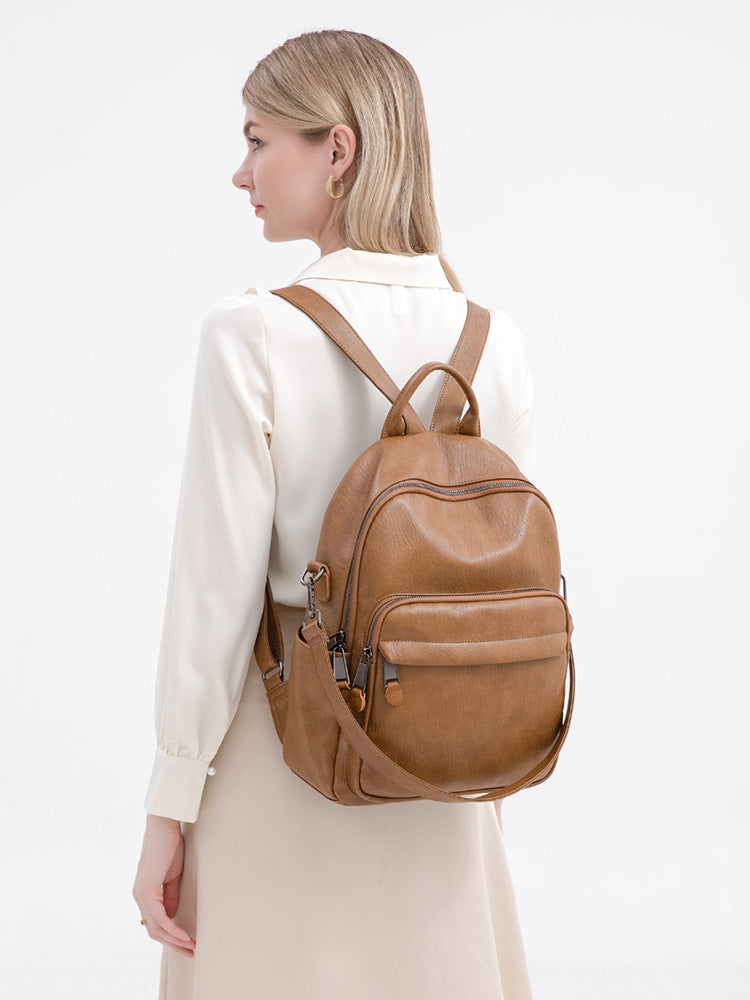 14 Inch Laptop Backpack - Soft PU Leather Travel Bag with Multiple Pockets, Large Capacity Backpack with Top Handle