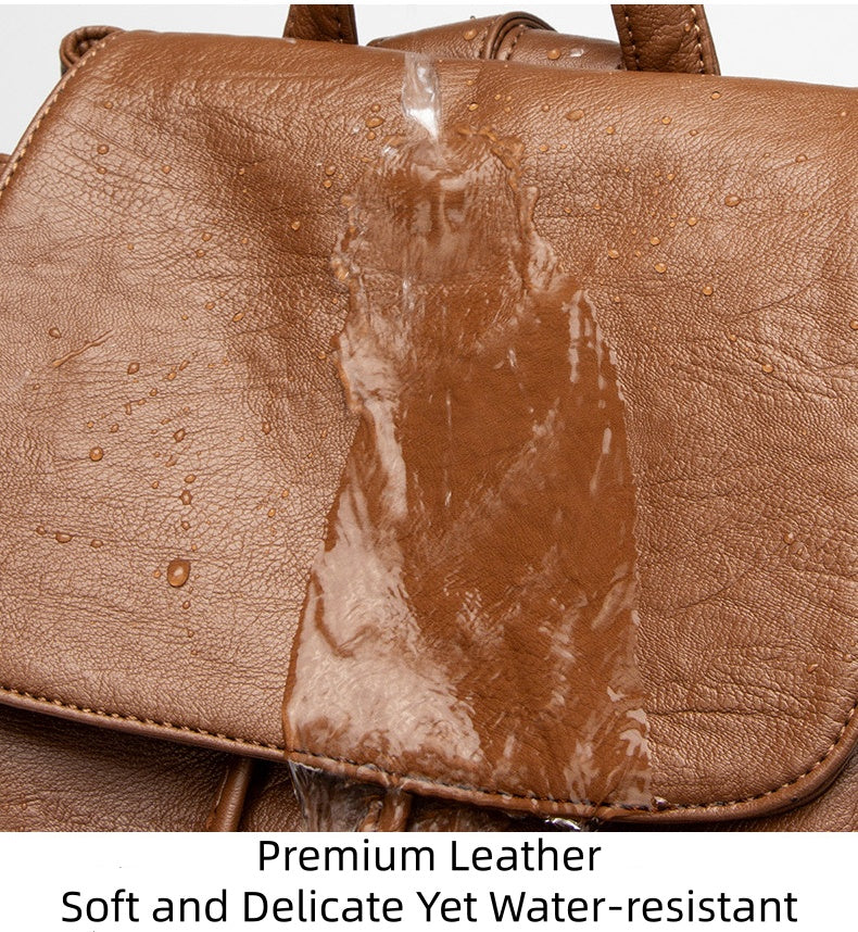 Women's Drawstring Backpack with Handles, Waterproof Soft PU Leather Structured Rucksack