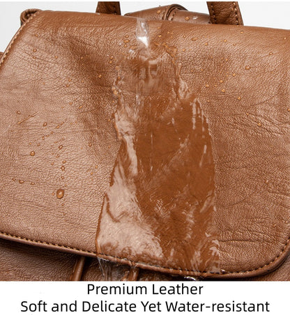 Women's Drawstring Backpack with Handles, Waterproof Soft PU Leather Structured Rucksack