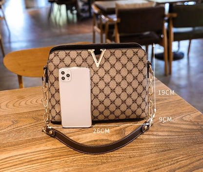 PU Shell Crossbody Bag - Vintage Style Chain Strap Shoulder Bag with Zipper Closure, Detachable Strap Hand Carry Purse