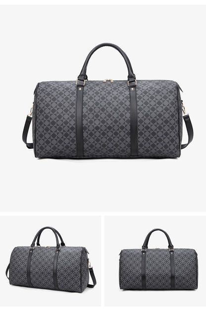 Retro Geometric Print Travel Bag - Large Waterproof PVC Tote with Foldable Design, Unisex Weekender Duffle for Men and Women with Detachable Chain