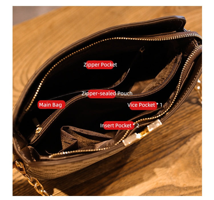 PU Shell Crossbody Bag - Vintage Style Chain Strap Shoulder Bag with Zipper Closure, Detachable Strap Hand Carry Purse