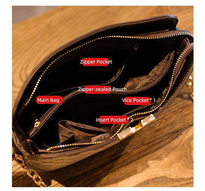 PU Shell Crossbody Bag - Vintage Style Chain Strap Shoulder Bag with Zipper Closure, Detachable Strap Hand Carry Purse