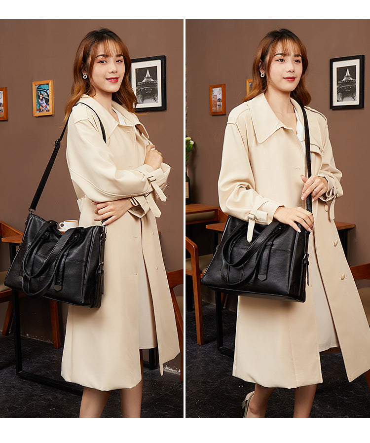 Luxury Genuine Leather Tote Bag for Women - Large Soft Zip Top Work Bag with Detachable Chain Strap Pouch