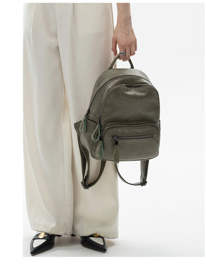 Multi-Pocket Women's Backpack - Zipper Top Soft Leather Travel Bag with Handles, Waterproof Simple Design Daypack