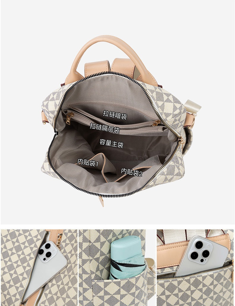 Large Capacity Print Checkerboard Travel Diaper Backpack with Detachable Organizer