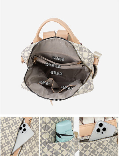 Large Capacity Print Checkerboard Travel Diaper Backpack with Detachable Organizer