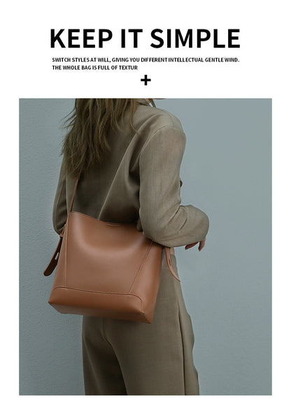 Vintage Bucket Bag for Women - Large PU Leather Commuter Tote with Magnetic Closure, Adjustable & Detachable Shoulder Strap and Zip Top