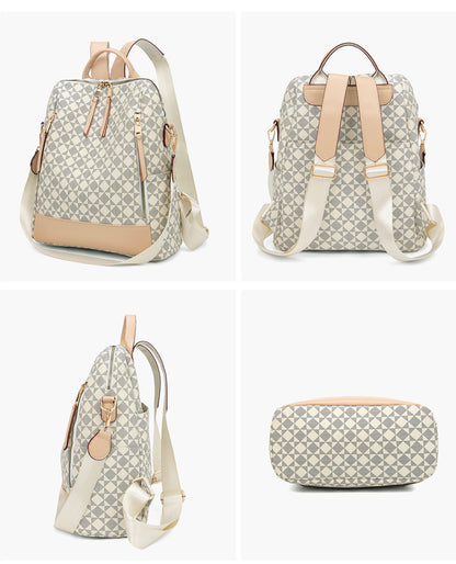 PVC Checkerboard Print Backpack - Waterproof Multi-functional Mommy Bag with Detachable Organizer, Travel Tote with Shoulder Strap