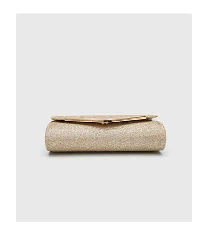 Vintage Clutch Bag with Metal V Charm - Magnetic Closure Evening Purse, Minimalist Chain Strap Party Bag in Structured PU