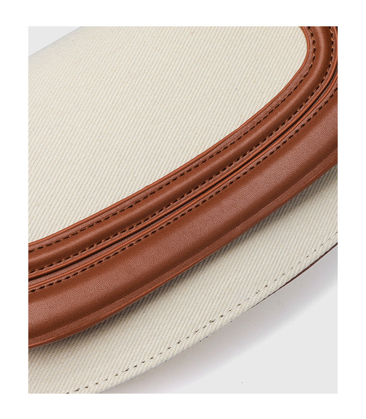 Retro Saddle Bag for Women - Vegan Leather Oval Crossbody Purse with Unique Design, Minimalist Commuter