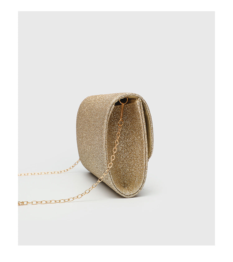 Vintage Clutch Bag with Metal V Charm - Magnetic Closure Evening Purse, Minimalist Chain Strap Party Bag in Structured PU