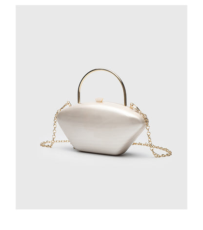 Urban Minimalist Clutch Bag - Acrylic Hard Shell Evening Purse with Detachable Chain, Square Horizontal Wedding Party Bag