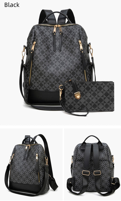 PVC Checkerboard Print Backpack - Waterproof Multi-functional Mommy Bag with Detachable Organizer, Travel Tote with Shoulder Strap