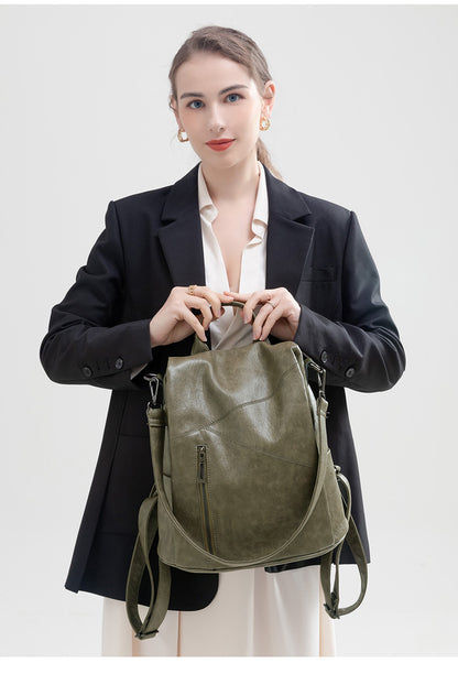 Multi-Pocket Lightweight Backpack for Women - Waterproof Soft Leather Travel Bag with Adjustable Straps, Korean Style Durable Daypack